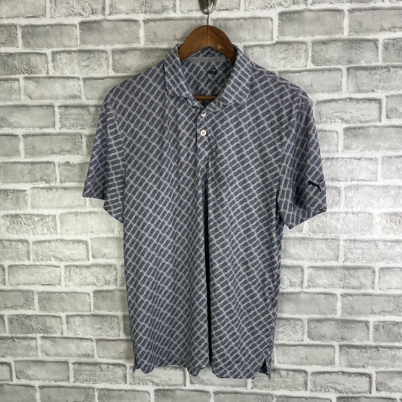 PUMA Golf Light Gray Blue Pineapple All Over Print Performance Polo Shirt Large - Picture 2 of 8
